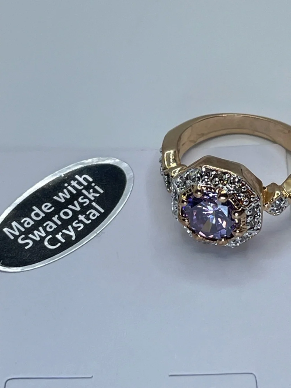 Swarovski Amethyst Purple Crystal Elements Halo Ring Gold Sz 7 Art Deco